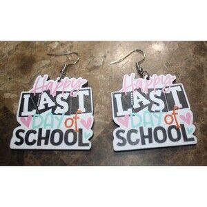 Earrings Wooden Teacher Happy Last Day of School Dangle Drop Cute Fun Gift New